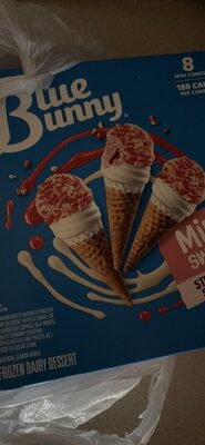 Strawberry Shortcake Frozen Dairy Dessert With A Swirl Of Strawberry Dipped In Whipped Cream Flavored Coating Topped With Cake Pieces All Inside A Shortbread Mini Cones, Strawberry Shortcake