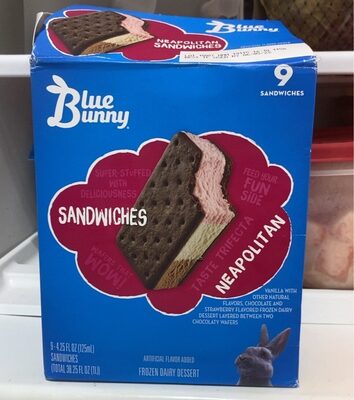 Neapolitan Vanilla, Chocolate And Strawberry Flavored Frozen Dairy Dessert Layered Between Two Chocolaty Wafers Sandwiches, Neapolitan