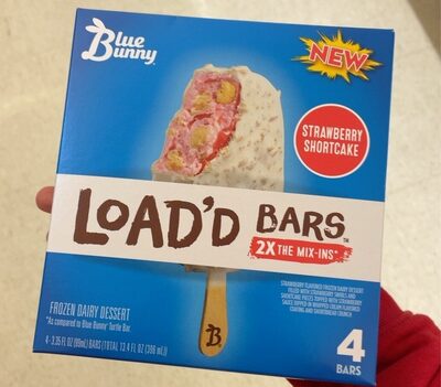 Strawberry Shortcake Strawberry Flavored Frozen Dairy Dessert Filled With Strawberry Swirls And Shortcake Pieces Topped With Strawberry Sauce Dipped In Whipped Cream Flavored Coating And Shortbread Crunch Load'D Bars, Strawberry Shortcake