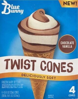 Twist Cones Chocolate Vanilla Frozen Dairy Dessert, Chocolate; Vanilla