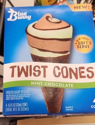 Twist Cones Mint Chocolate Frozen Dairy Dessert, Mint; Chocolate