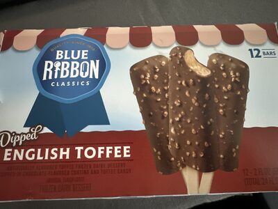 English Toffee Flavored Frozen Dairy Dessert Dipped In Chocolate Flavored Coating And Toffee Candy Bars, English Toffee