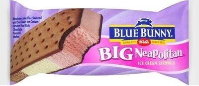 Big Neapolitan Creamy Vanilla Chocolate And Strawberry Flavored Frozen Dairy Desert Layered Between Two Chocolate Flavored Waffers Sandwich, Big Neapolitan