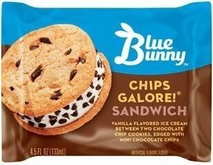 Chips Galore! Vanilla Frozen Dairy Dessert Between Two Chocolate Chip Cookies, Edged With Mini Chocolate Chips Sandwich, Chips Galore!