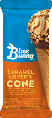 Caramel Lovers Creamy Caramel Frozen Dairy Dessert With Caramel Sauce In A Sugar Cone Dipped In Chocolate Flavored Coating Topped With Peanuts Cone, Caramel Lovers