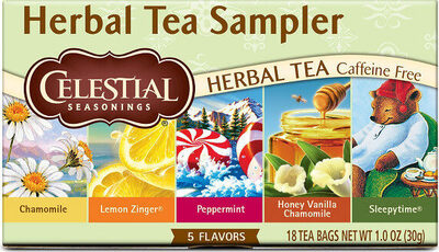 5 Flavors Herbal Tea Bags Sampler, Chamomile; Lemon Zinger; Peppermint; Honey Vanilla Chamomile