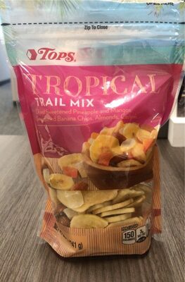 Tropical Sweetened Banana Chips, Almonds, Cashews, Dried Sweetened Pineapple And Mangos Trail Mix, Tropical