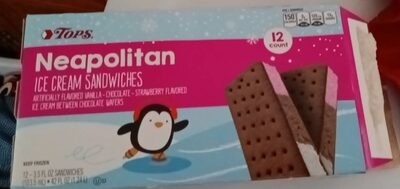 Neapolitan Vanilla, Chocolate, Strawberry Ice Cream And Chocolate Wafers Sandwiches, Neapolitan
