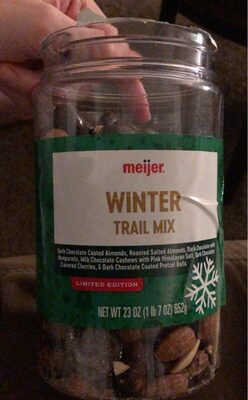 Winter Dark Chocolate Coated Almonds, Roasted Salted Almonds, Dark Chocolate With Nonpareils, Milk Chocolate Cashews With Pink Himalayan Salt, Dark Chocolate Covered Cherries, & Dark Chocolate Coated Pretzel Balls Trail Mix, Winter