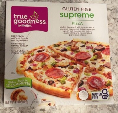 Supreme Gluten-Free Crust Pizza With Tomato Sauce, Uncured Pepperoni, Italian Sausage, Green Bell Pepper, Red Onion, Mushrooms And Non-Smoked Provolone Cheese, Supreme