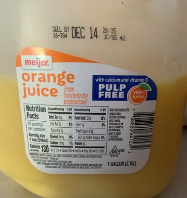 Pulp Free Orange Juice With Calcium And Vitamin D, Pulp Free Orange