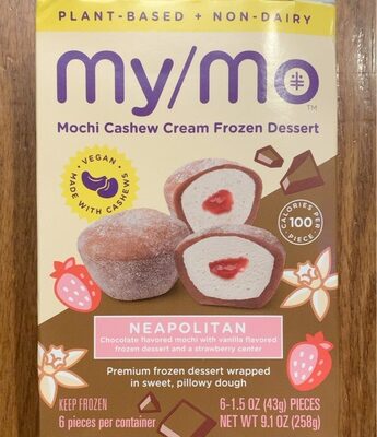 Neapolitan Vegan Chocolate Flavored Mochi With Vanilla Flavored Premium Mochi Oat Milk Frozen Dessert And A Strawberry Center In Sweet Rice Dough, Neapolitan