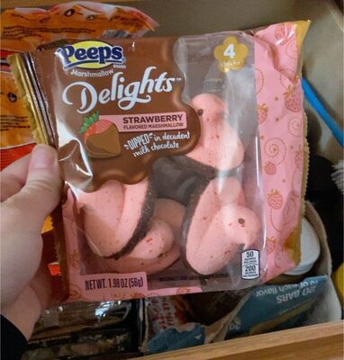 Strawberry Flavored Marshmallow Chicks Dipped In Decadent Milk Chocolate, Strawberry In Decadent Milk Chocolate