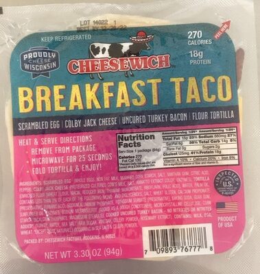 Breakfast Taco Scrambled Egg Colby Jack Cheese Uncured Turkey Bacon Flour Tortilla