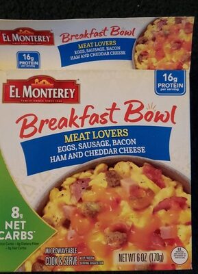 Meat Lovers Eggs, Sausage, Bacon Ham And Cheddar Cheese Breakfast Bowl, Meat Lovers