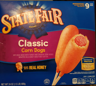 Classic Corn Dogs Hot Dogs Made With Turkey And Chicken, Pork Added Wrapped In A Honey Sweetened Batter, Classic