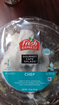Chef Iceberg Lettuce, Smoked Ham, Smoked Turkey Breast Meat, Swiss Cheese, With Creamy Ranch Dressing Gourmet Cafe Salads, Chef