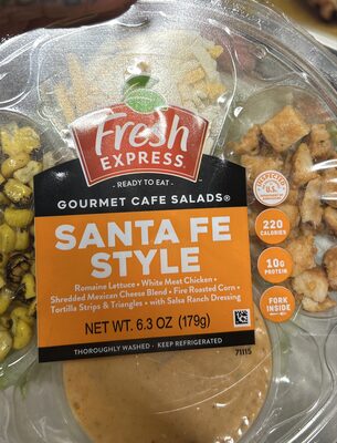 Santa Fe Style Romaine Lettuce, White Meat Chicken, Shredded Mexican Cheese Blend, Fire Roasted Corn, Tortilla Strips & Triangles, With Salsa Ranch Dressing Gourmet Cafe Salads, Santa Fe Style