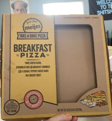 Breakfast Three Cheese Blend, Scrambled Eggs And Breakfast Crumbles With A Creamy, Peppery Cheese Sauce On A Biscuit Crust Take & Bake Pizza, Breakfast