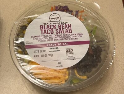 Black Bean Taco Romaine Lettuce, Red Cabbage, Carrot, Black Beans, Roasted Corn, Mild Cheddar Cheese, Tri-Color Tortilla Strips With Chipotle Dressing Salad, Black Bean Taco