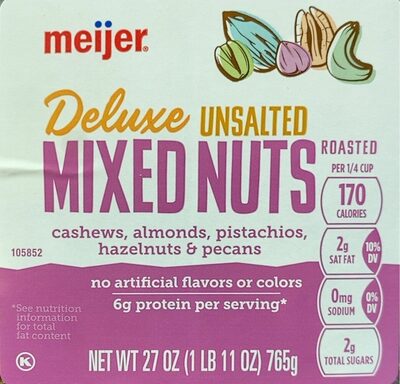 Unsalted Roasted Cashews, Almonds, Pistachios, Hazelnuts & Pecans Deluxe Mixed Nuts, Unsalted Roasted