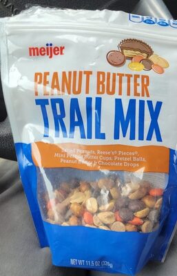 Peanut Butter Salted Peanuts, Reese's Pieces, Mini Peanut Butter Cups, Pretzel Balls, Peanut Butter & Chocolate Drops Trail Mix, Peanut Butter