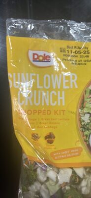 Sunflower Crunch Cabbage, Green Leaf Lettuce, Kale, Sunflower Seeds, Sweet Onion & Citrus Dressing, Bacon Crumbles, Red Cabbage, Green Onions, Carrots Chopped Kit, Sunflower Crunch