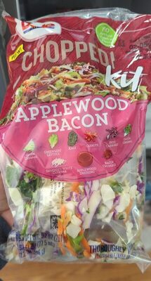 Applewood Bacon Green Cabbage, Green Leaf Lettuce, Kale, Carrots, Red Cabbage, Green Onions, Shredded White Cheddar, Applewood Dressing, Bacon Crumbles Chopped Kit, Applewood Bacon