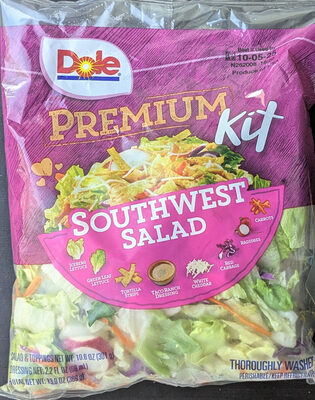 Southwest Salad Iceberg Lettuce, Green Leaf Lettuce, Tortilla Strips, Taco Ranch Dressing, White Cheddar, Red Cabbage, Radishes, Carrots Premium Kit, Southwest Salad
