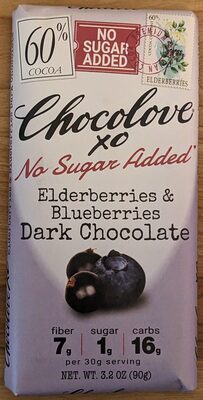 Elderberries & Blueberries No Sugar Added In 60% Dark Chocolate, Elderberries & Blueberries