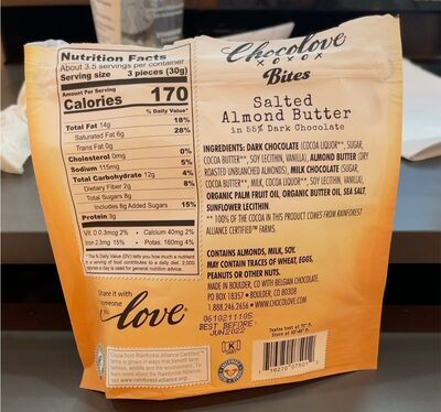 Salted Almond Butter In 55% Dark Chocolate Bites, Salted Almond Butter