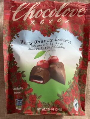 Very Cherry Puree Filling In 55% Dark Chocolate Hearts, Very Cherry In 55% Dark Chocolate
