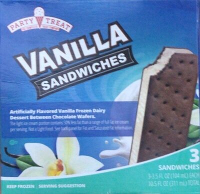 Vanilla Flavored Frozen Dairy Dessert Between Chocolate Wafers Sandwiches, Vanilla