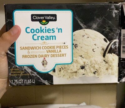 Cookies'N Cream Sandwich Cookie Pieces Vanilla Frozen Dairy Dessert, Cookies'N Cream, Vanilla