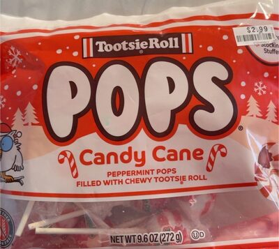 Peppermint Pops Filled With Chewy Tootsie Roll Candy Cane, Peppermint Pops