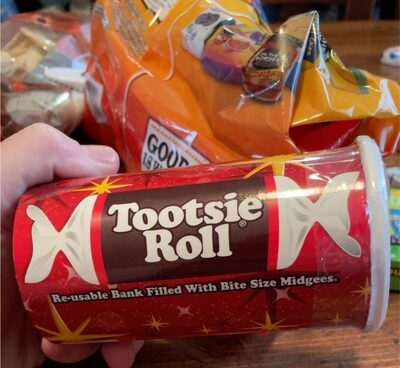 Re-USAble Bank Filled With Bite Size Midgees Candy