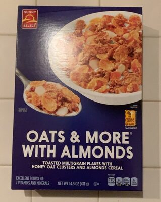 Oats & More With Almonds Sweetened Corn And Wheat Flakes With Honey Flavored Oat Clusters And Almond Cereal, Oats & More With Almonds
