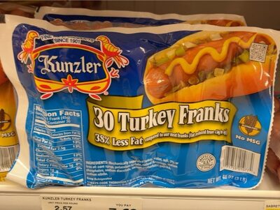 Kunzler Turkey Franks, 30 Count, 48 Oz