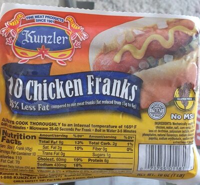 Kunzler Chicken Franks, 10 Count, 16 Oz
