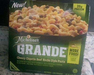 Cheesy Chipotle Beef Nacho Style Pasta Macaroni With Beef Patty Crumbles, Red & Green Bell Peppers, Black Beans, And Corn, In A Cheesy Chipotle Sauce, Cheesy Chipotle Beef Nacho Style Pasta
