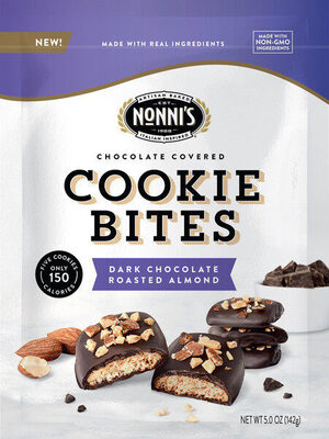 Roasted Almond Dark Chocolate Covered Cookie Bites, Dark Chocolate Roasted Almond