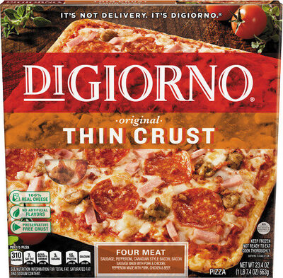 Four Meat Sausage, Pepperoni, Canadian Style Bacon, Original Thin Crust Pizza, Four Meat