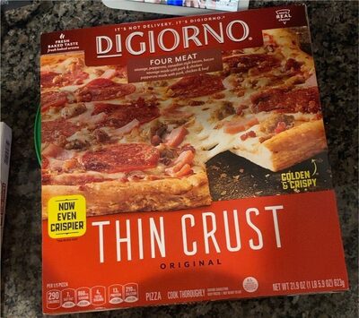 Four Meat Sausage, Pepperoni, Canadian Style Bacon, Bacon Sausage Made With Pork & Chicken Pepperoni Made With Pork, Chicken & Beef Original Thin Crust Pizza, Four Meat