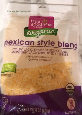 Mexican Blend Organic Blend Of Colby Jack, Sharp Cheddar & Monterey Jack Shredded Cheeses, Mexican Blend