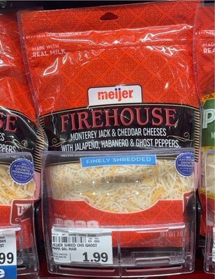 Firehouse Monterey Jack & Cheddar Cheeses With Jalapeno, Habanero & Ghost Peppers Finely Shredded Cheese, Firehouse