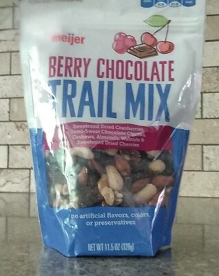 Berry Chocolate Sweetened Dried Cranberries, Semi-Sweet Chocolate Chunks, Cashews, Almonds, Walnuts & Sweetened Dried Cherries Trail Mix, Berry Chocolate