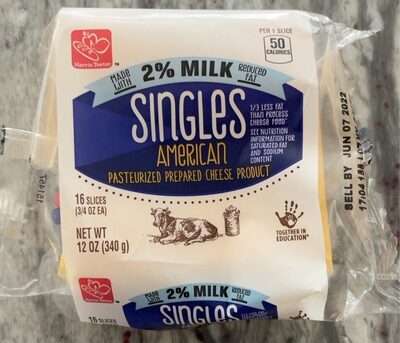 American Pasteurized Prepared Cheese Product 2% Milk Singles, American