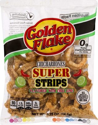 Pork Cracklin Chicharrones Super Strips Flavored With Chili Lime, Chicharrones