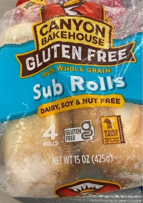 100% Whole Grain Gluten Free Sub Rolls, 100% Whole Grain