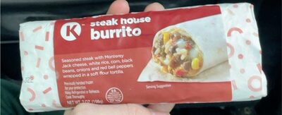 Steak House Burrito Seasoned Steal With Monterey Jack Cheese, White Rice, Corn Black Beans, Onions And Red Bell Peppers Wrapped In A Soft Flour Tortilla, Steak House Burrito